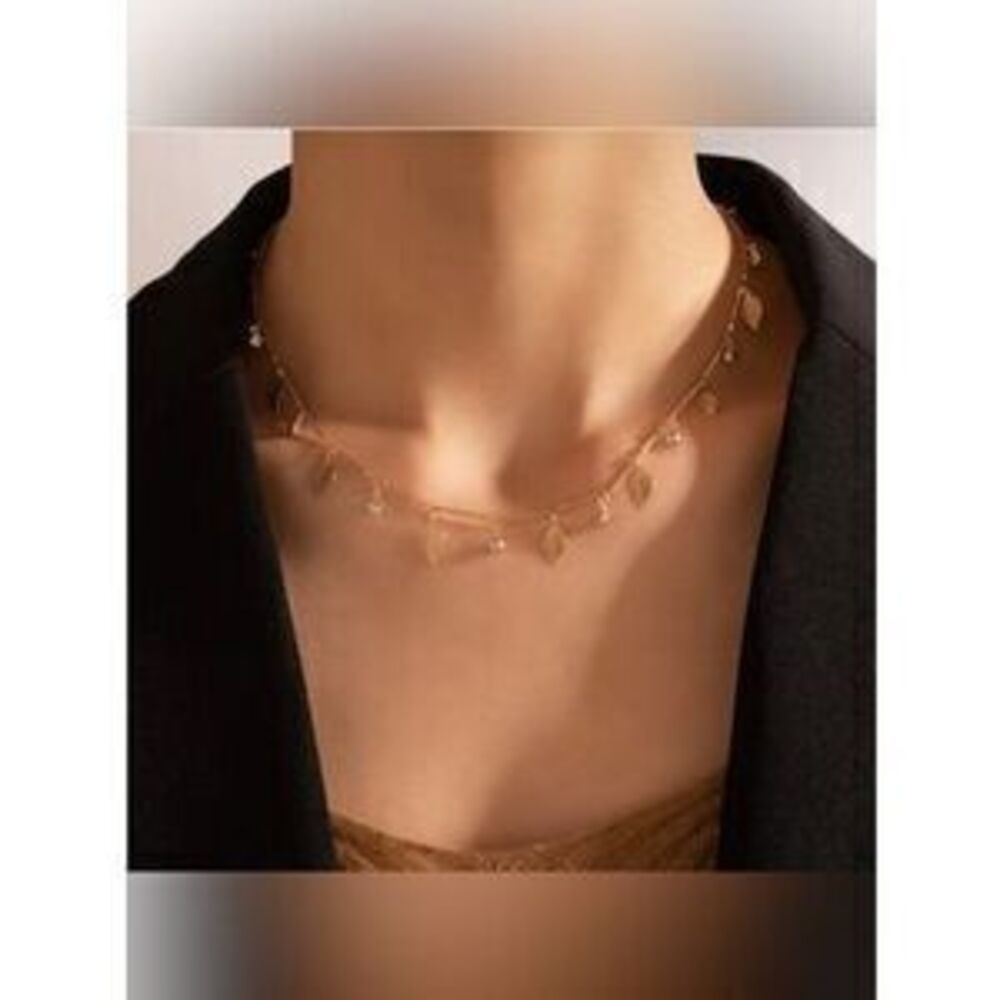 Gold Leaf & Crystal Necklace Gift Dainty